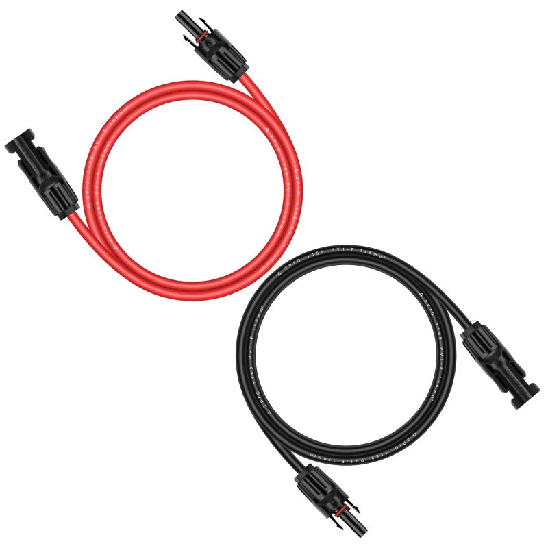 iGreely 1 Pair 6 Feet Black + 6 Feet Red 10AWG(6mmÂ²) Solar Panel Extension Cable Wire with Female and Male Connectors - Image 1